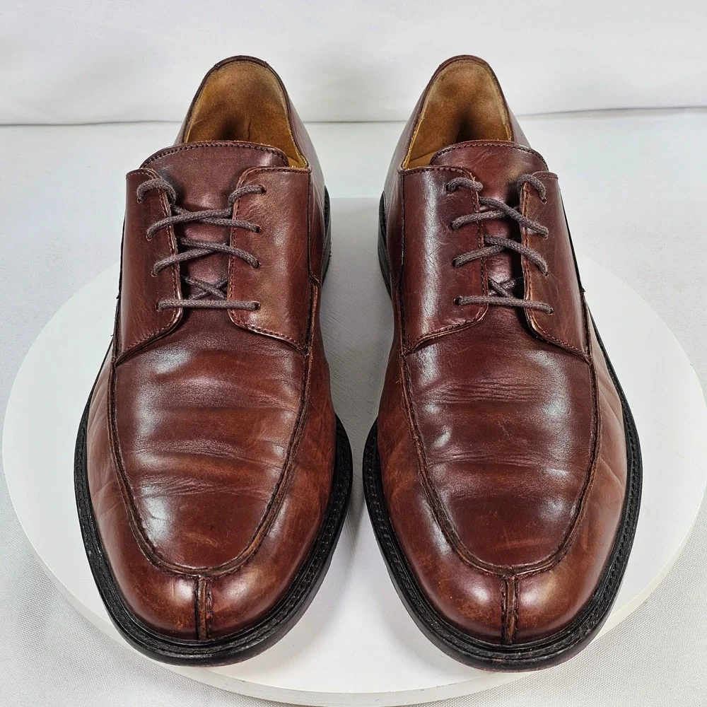 Johnston & Murphy Mens Brown Leather Apron Toe Oxford Dress Shoes Size 10M